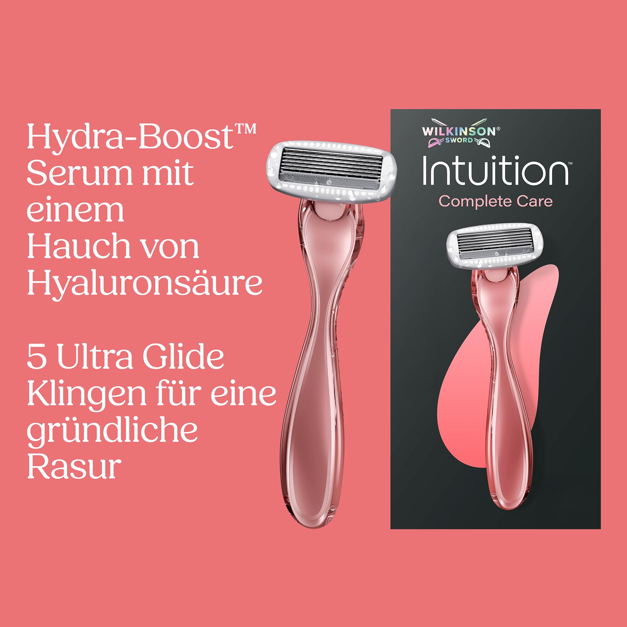Wilkinson Sword Intuition Complete Care Damenrasierer, Hydra-Boost-Serum, XL-Pack, 1 Damenrasiergriff und 6 Ersatzklingen