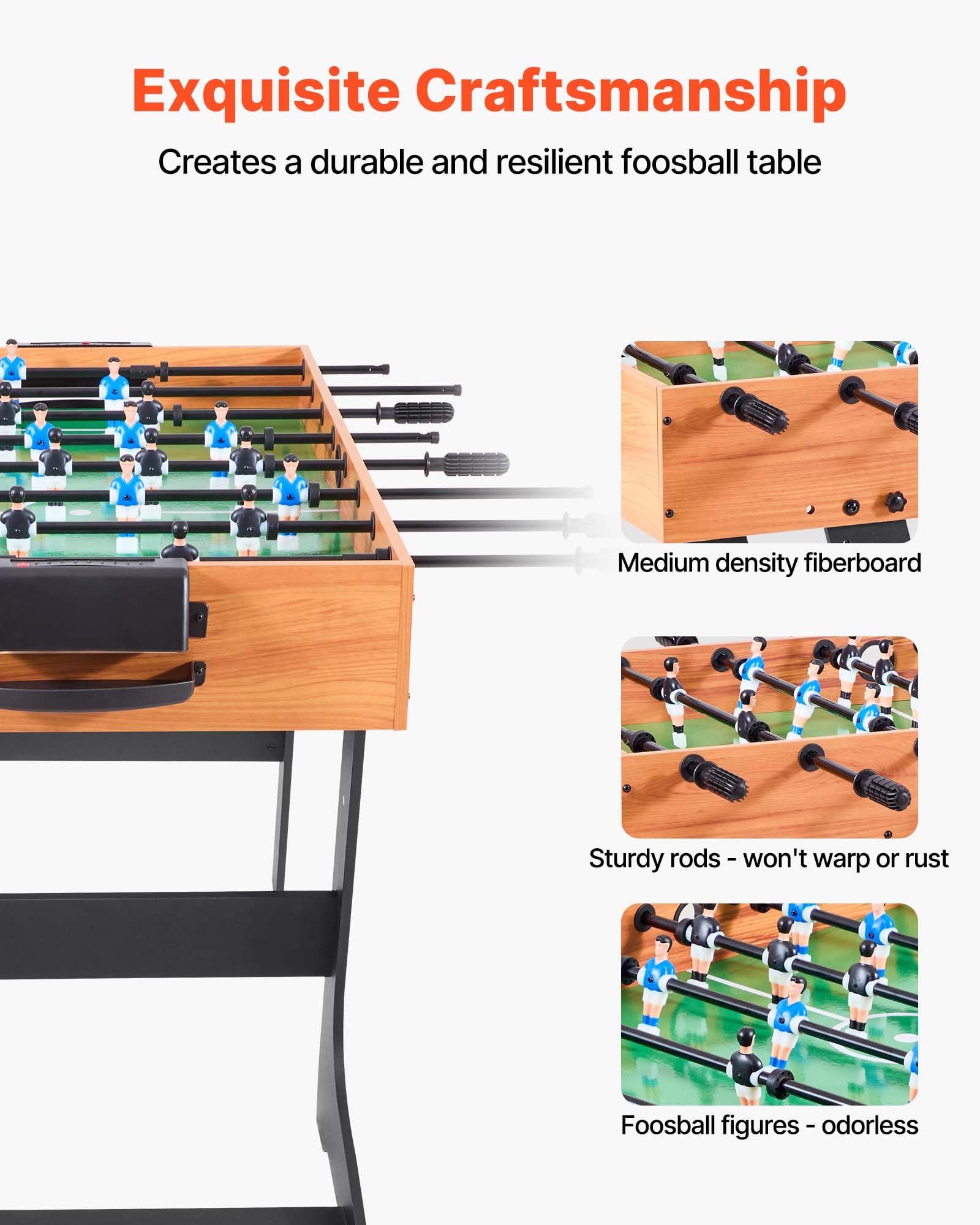 VEVOR Baby-foot d'intérieur de 107/122/139,7 cm, table de babyfoot d'intérieur pour la maison, la famille et la salle de jeux, ensemble de football durable, comprend 2/4 balles, un gardien de score et