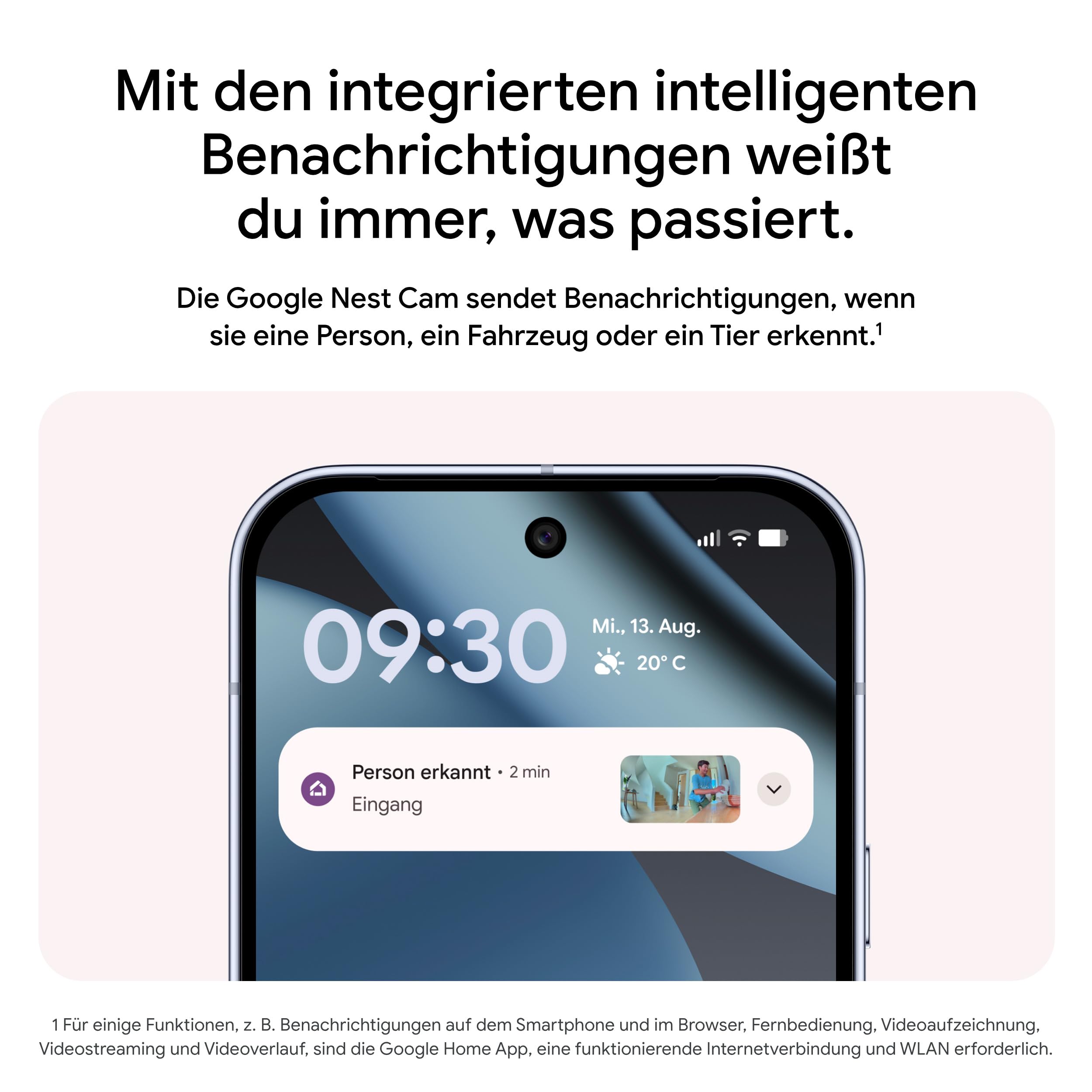 Google Nest Cam Indoor (mit Kabel, 3. Generation) – Sicherheitskamera für den Innenbereich mit 2K-Video – Funktioniert mit Google Home – Snow