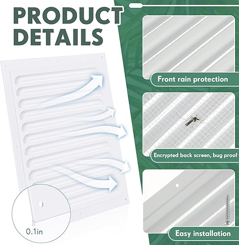 Miniatura 22 de 2 rejillas de ventilación de aluminio a dos aguas de 6 x 6 pulgadas, rejillas de ventilación de metal a dos aguas con tornillo y malla de pantalla