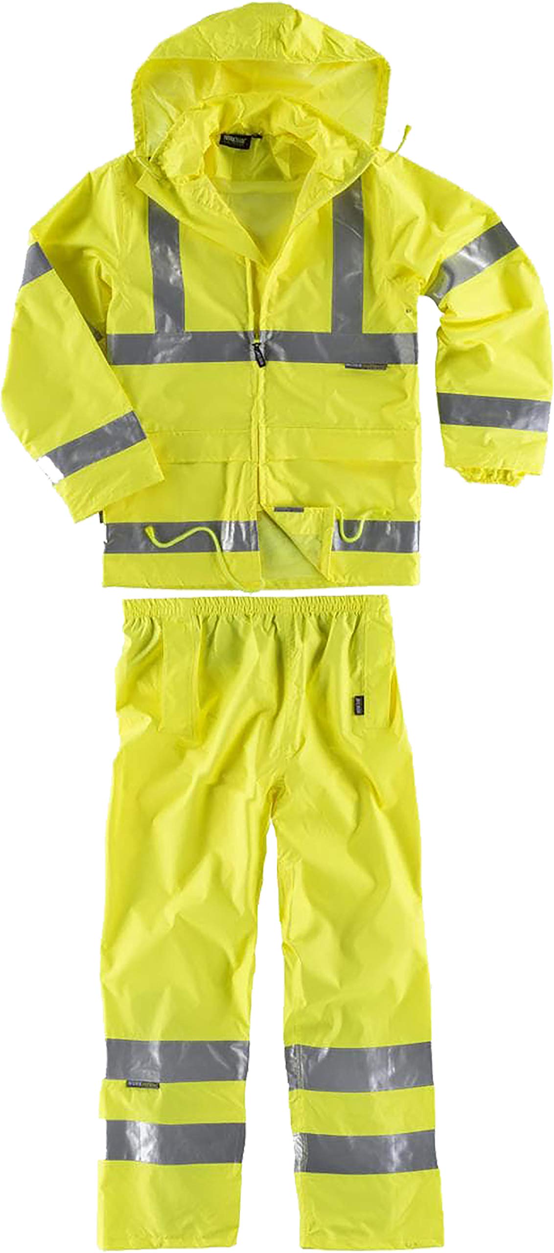 WORKTEAM Traje de Agua Impermeable Alta Visibilidad con Cintas Reflectantes, Capucha Ajustable, Chaqueta y Pantalón, Ropa de Trabajo Resistente Unisex