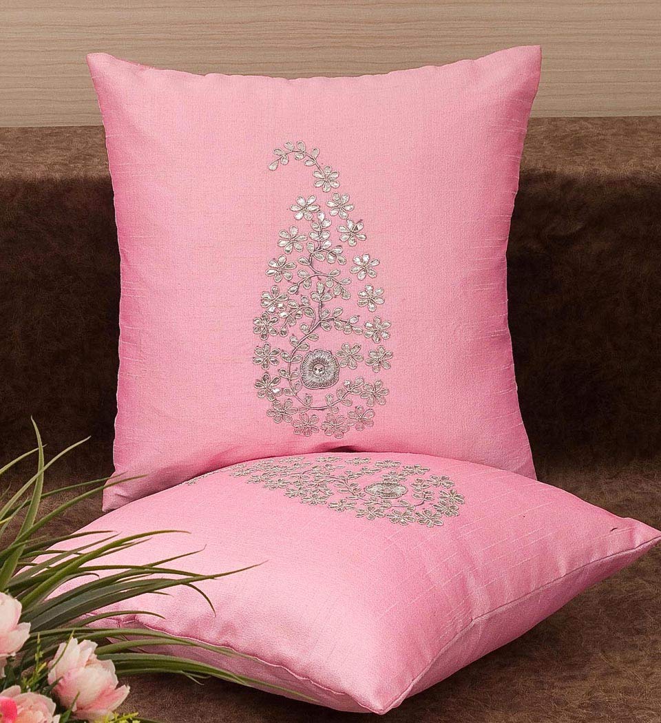 Royal DecoFurnishing Silver Paisley Leaf (Raw Mango/Ambi/Kairi) Gota Patti Hand Embroidered Cushion Covers (Baby Pink, 12"x12" inches, 30x30 Cms) - Set of 2 (B07P78LQSS) Amazon Price History, Amazon Price Tracker