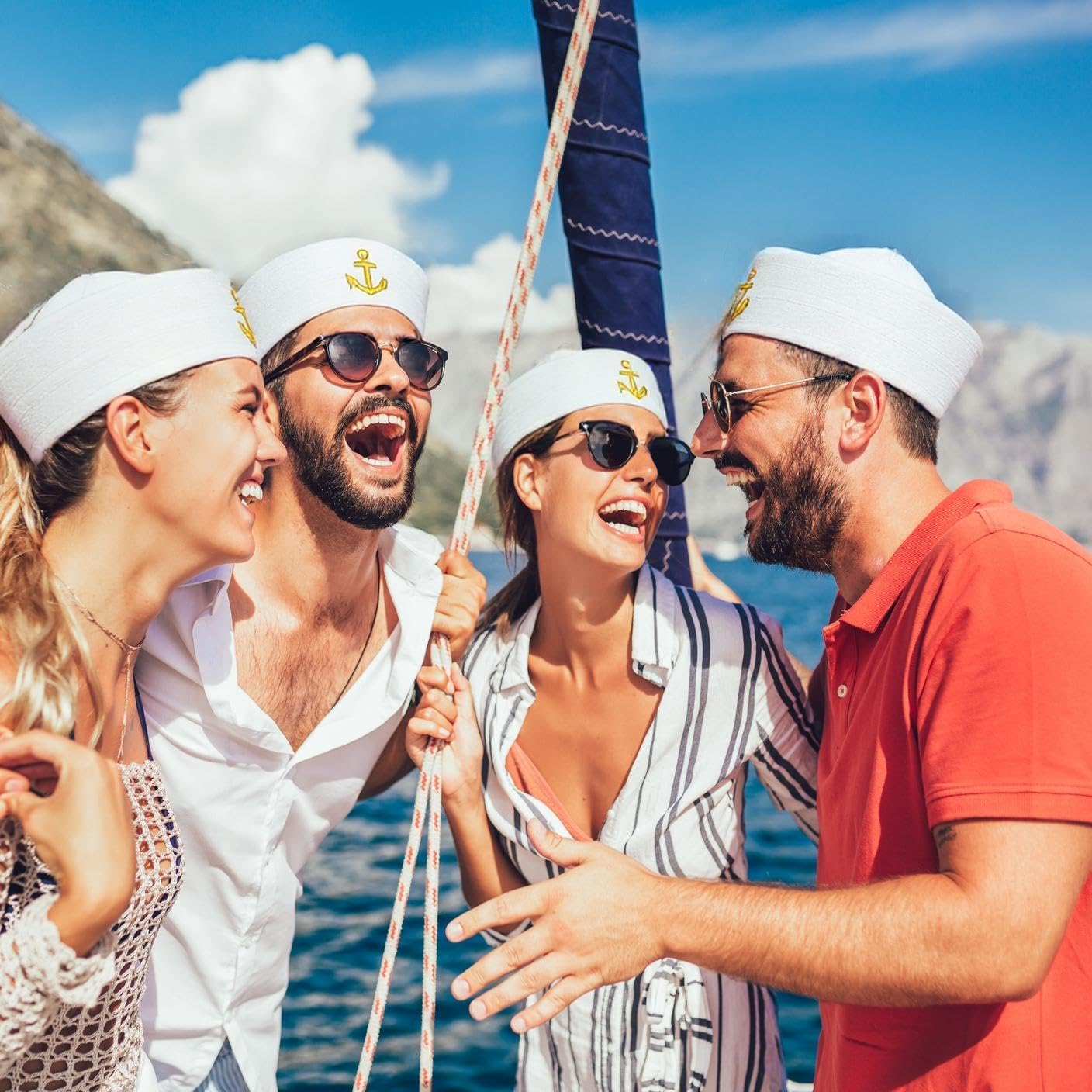 dodowin White Sailor Caps, Nautical Yacht Captain Hats for Women and Men, Halloween Summer Costume Party Outfit