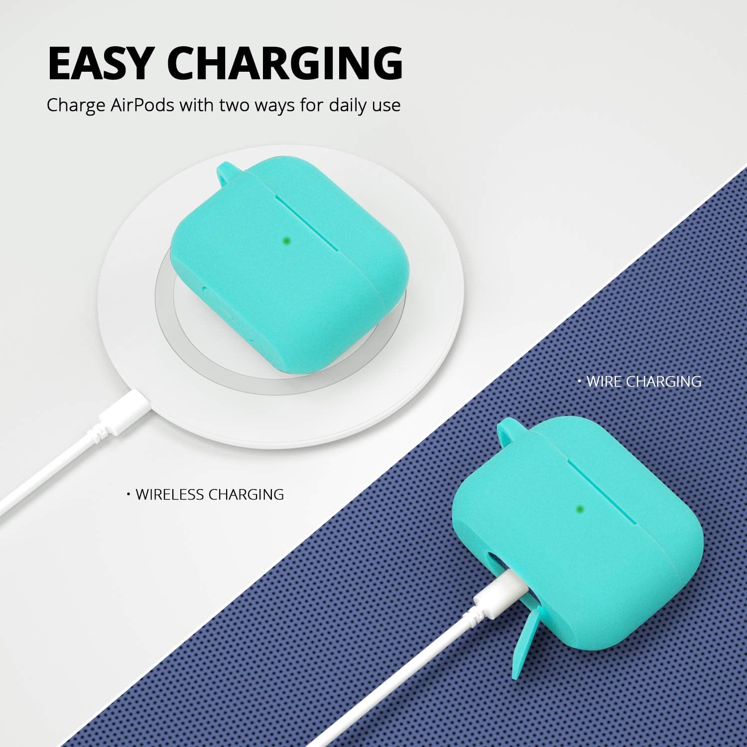Case for Airpods Pro Case, BLUEWIND Airpod Pro Case Cover for Air pods Charging Case, Cute Silicone Protective Case for AirPods Compatible with Airpod 3 Accessories Keychain (Mint Green)