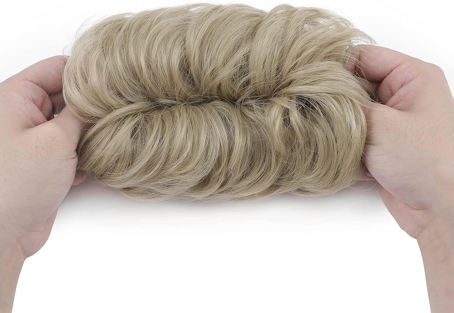 Scrunchy Scrunchie Hair Bun Extensions - Updo Hairpiece, Wavy Curly Messy Donut Hair Chignons - Ash Blonde - Image 4