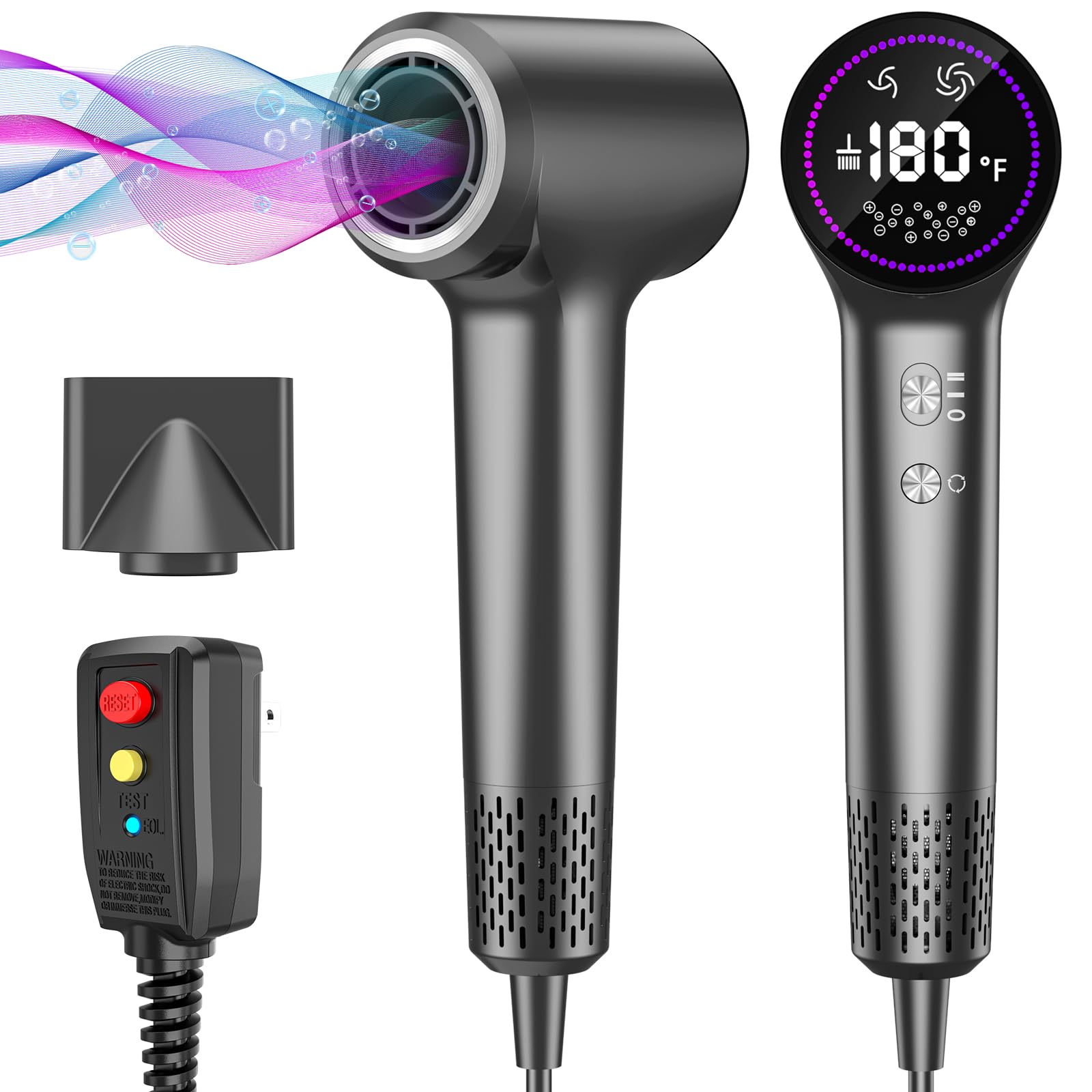 Hair Dryer ，Ionic Hair Dryers for Women/Man,110, 000 RPM Professional HD Display High-Speed Blow Dryer, Fast Drying Cool&Hot Air Hair Dryer,400 Million Plasma Low Noise Hairdryer with Magnetic Nozzle
