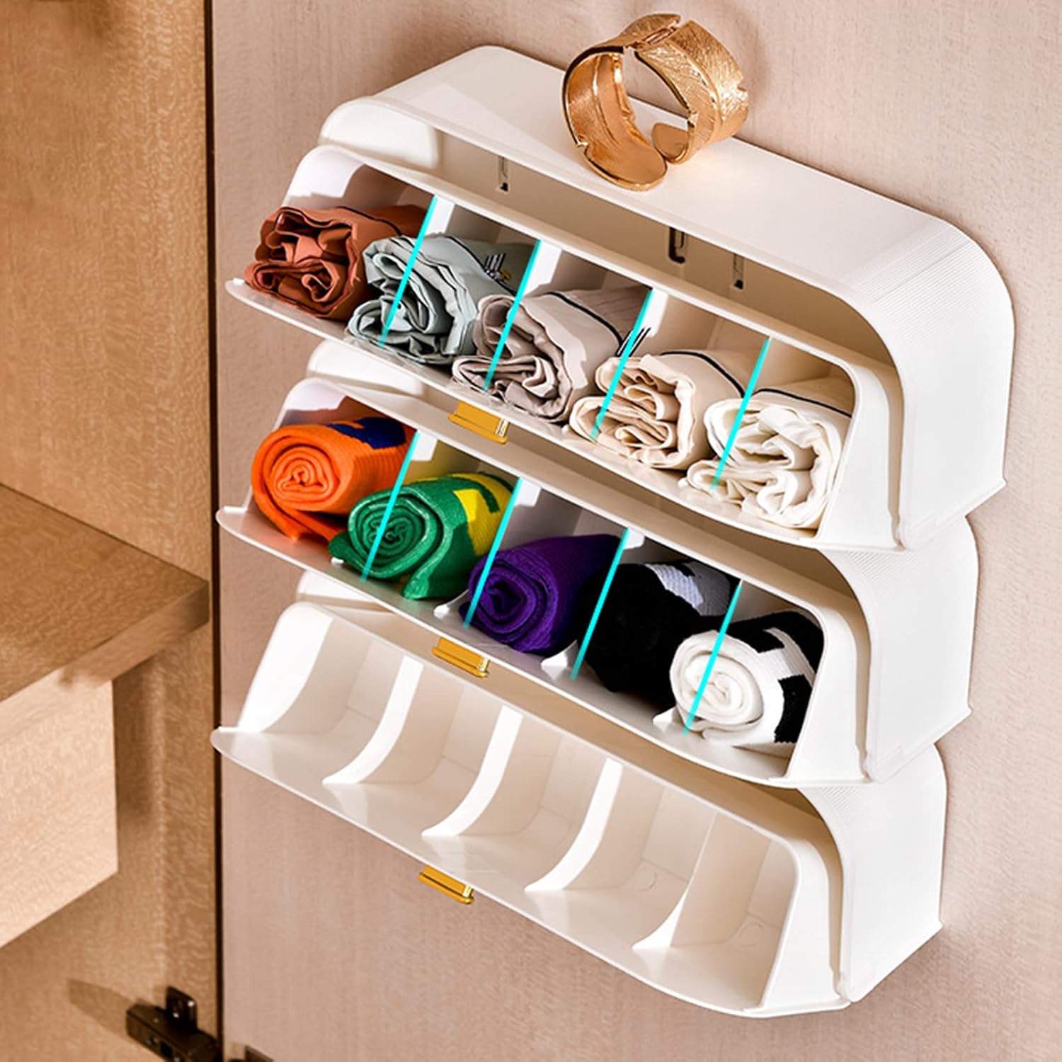 Drawer Organizers Sock Drawer Organizers Wall Mounted Multifunctional Underwear Storage Containers PP Sock and Underwear Organizer for Men