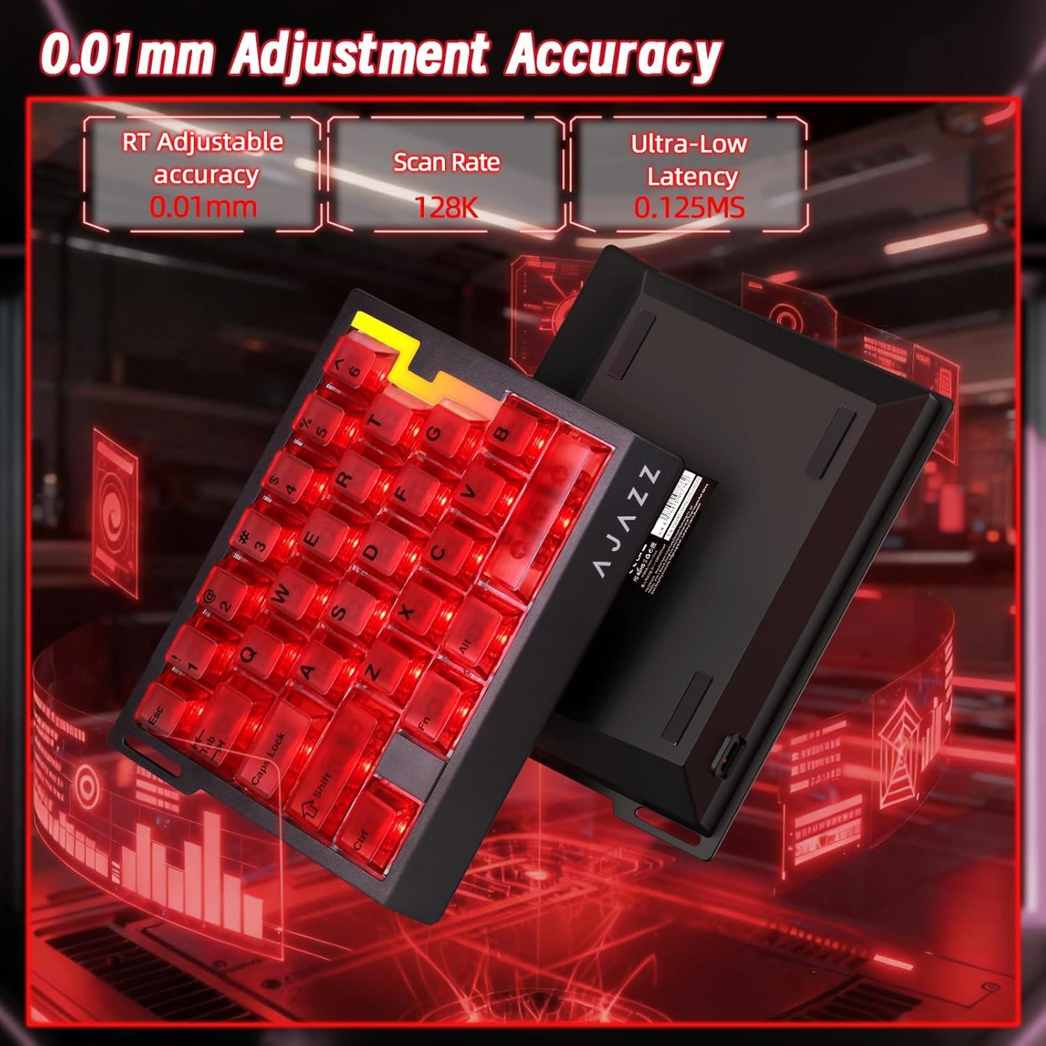 A.JAZZ AK029 Wired 29 Keys One-Handed RGB Gaming Keyboard with 8000HZ,0.01mm RT Magnetic Switches Adjustable Actuation,Hotswappable Mechanical Keyboard,Aluminum Plate,Web Driver for Gamers-Red