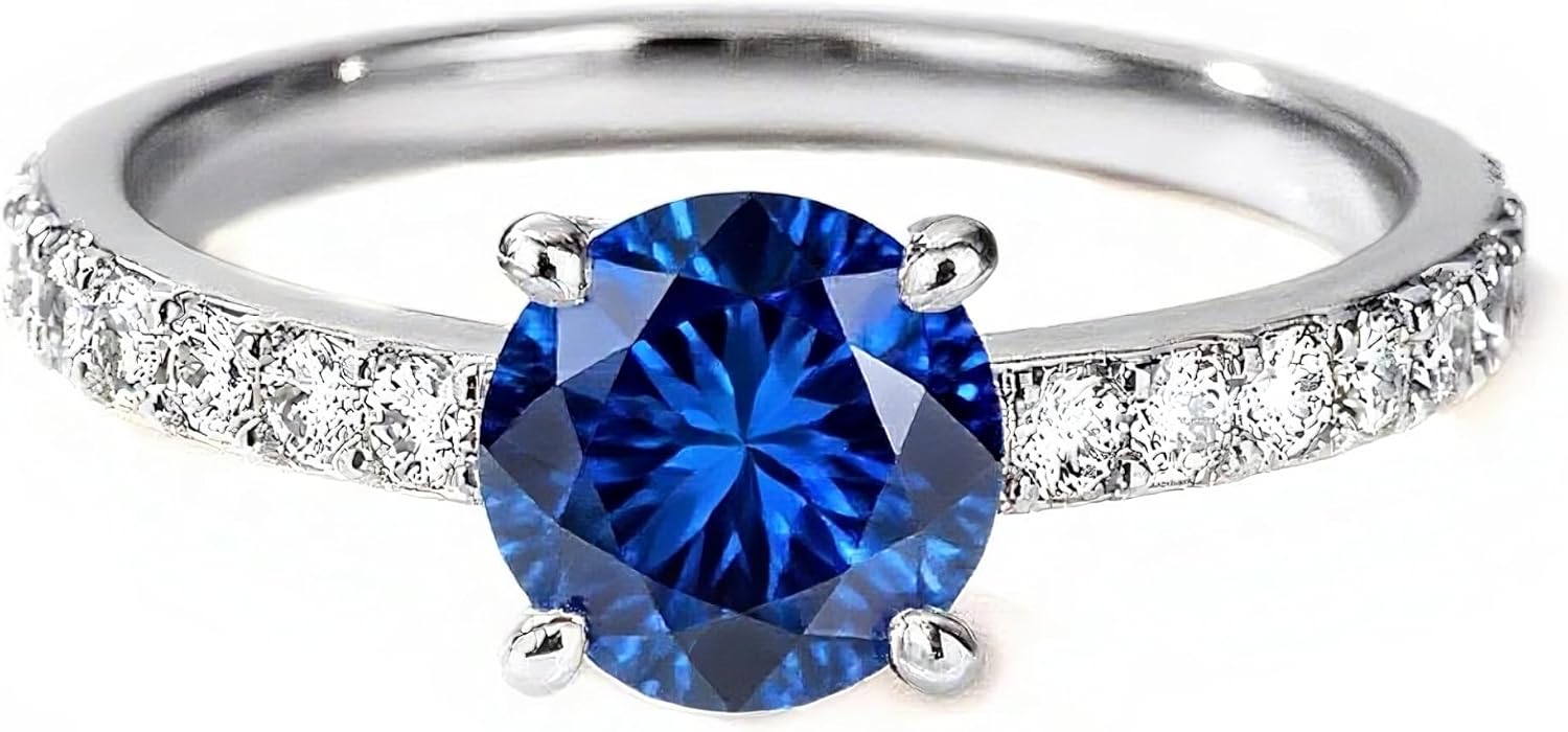 1.22 Carat(ctw) Round-Cut Gemstone Wedding Engagement Rings for Women, Lab-Grown Sapphire/Ruby/Emerald/Moissanite/Amethyst/Garnet/Black Onyx/Blue Topaz/Citrine/Tourmaline/Peridot Round-Cut Wedding Ring for Women, Customizable 10K Gold/14K Gold/18K Gold/925 Sterling Silver