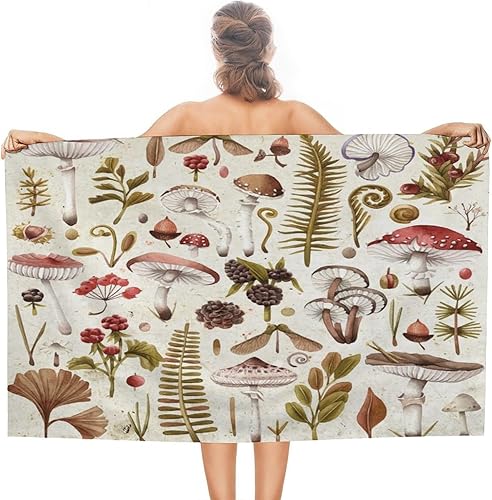 Toalla de playa vintage de hongos, toalla de baño de microfibra antideslizante de secado rápido para adultos y niños, viajes, piscina, playa, baño,