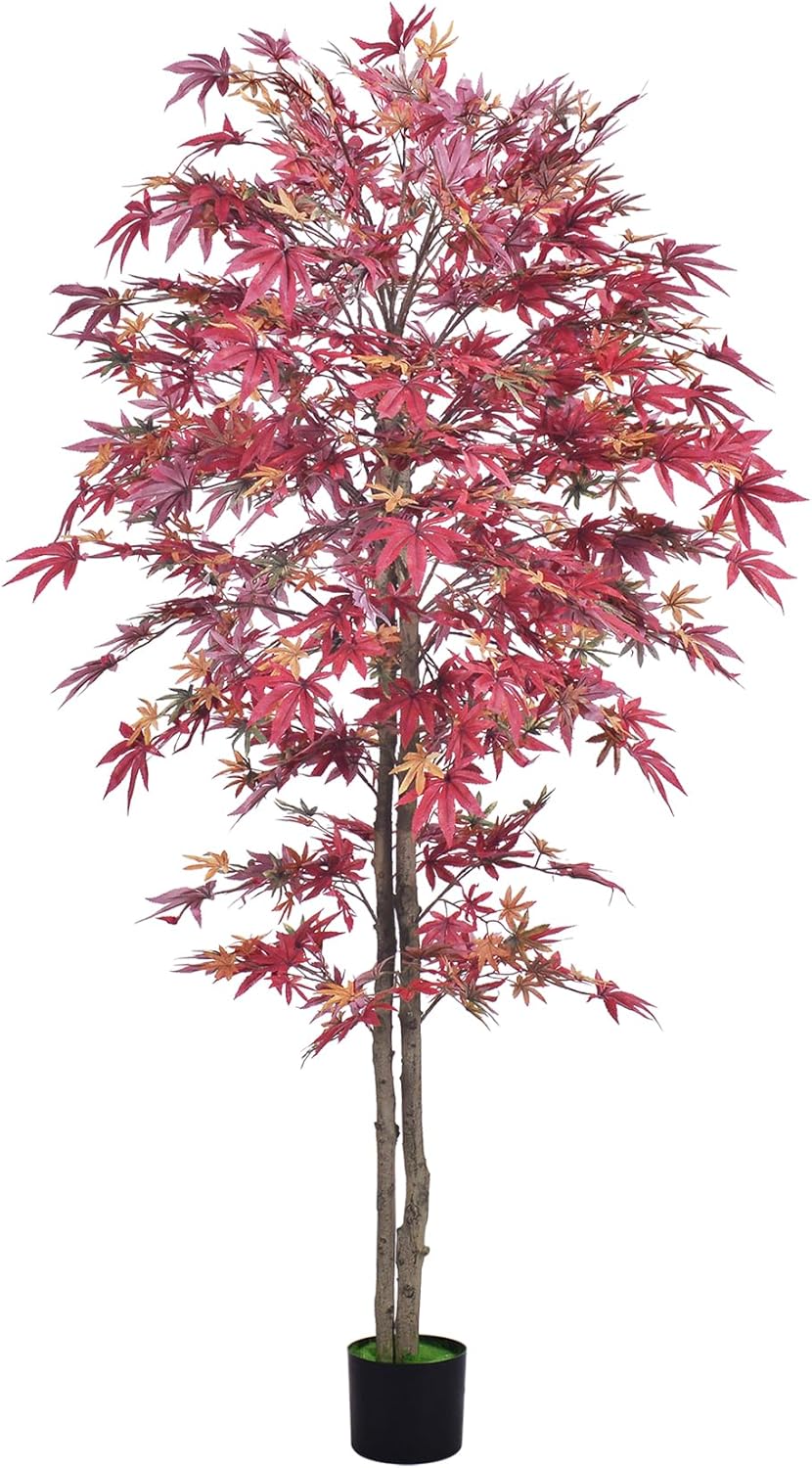 Artificial Tree-5FT Artificial Red Maple Tree-Fake Potted Tree with Silk Leaves-Tall Artificial Plants for Home Office Living Room Hallway Decor Indoor 3ft 3in Red