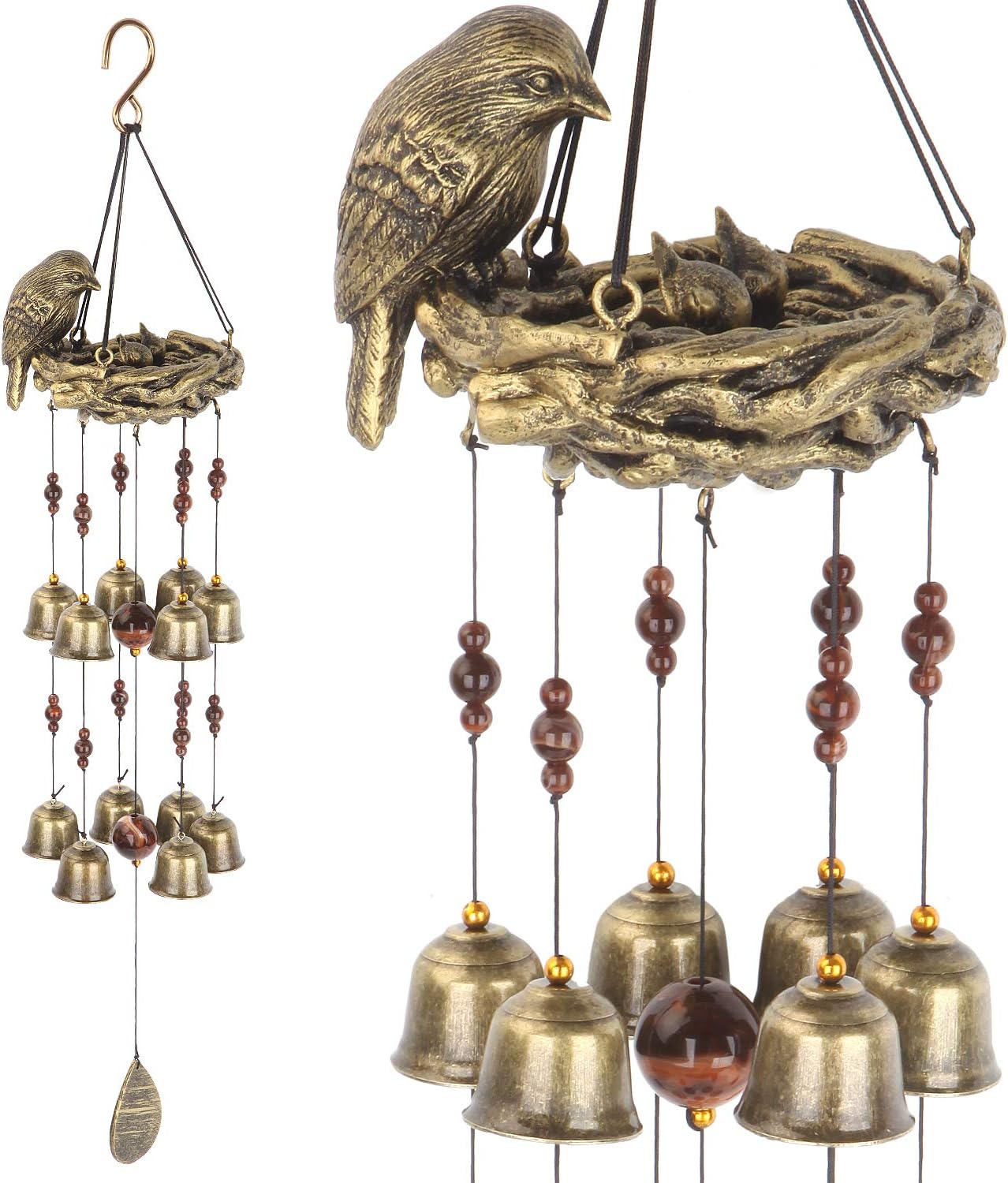 Bird Nest Wind Chime, Bird Bells Chimes with 12 Wind Bells for Glory Mother’s Love Gift, Garden Backyard Church Hanging Decor, Bronze