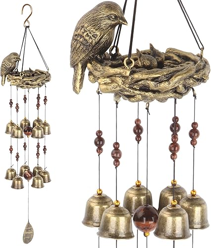 Campanilla de viento de nido de pájaro, campanas de pájaros con 12 campanas de viento para gloria para regalo de amor de la madre, decoración