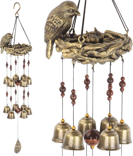 Oiseaux Nest Wind Chime Oiseau Belles Chimes avec 12 Vent cloches pour la gloire mèreâ¬s cadeau d'amour jardin jardin arrière-cour église suspendu décor bronze
