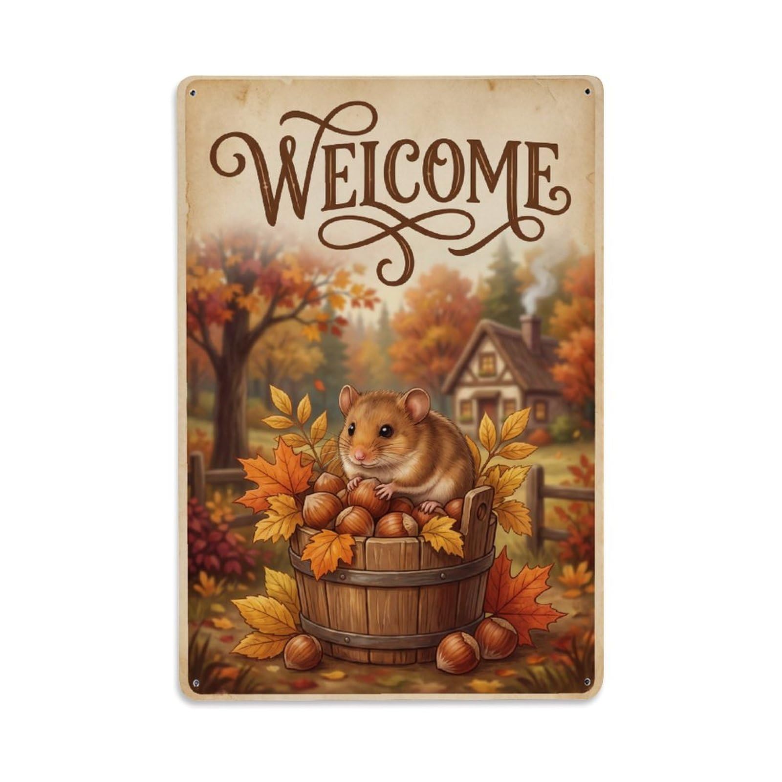 Vintage Welcome Dormouse Cozy Corner Metal Tin Sign