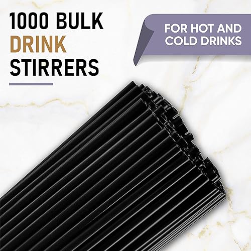 Miniatura 5 de 1000 agitadores de café de plástico, pajitas de cóctel de 5 pulgadas y palitos para café y restaurantes, fabricados en Estados Unidos (negro)