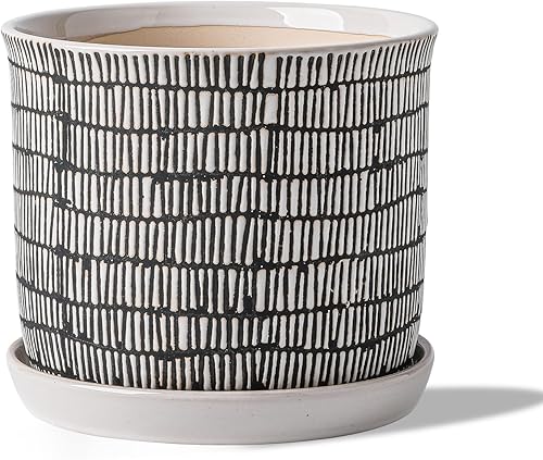 Macetas de 8 pulgadas maceta de cerámica con orificio de drenaje y platillo - Macetas para plantas de interiorexterior - Maceta con bandeja unida