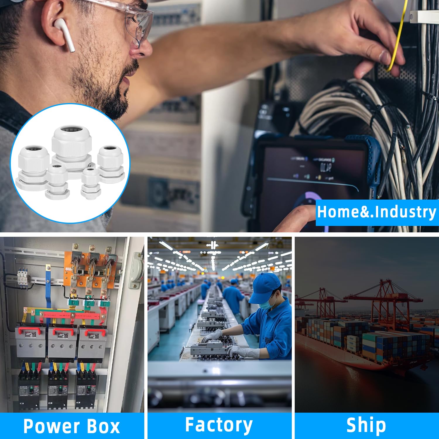60 prensaestopas para cables, IP68, resistente al agua, con juntas, M12, M16, M20, M25, M32, de plástico y nailon, con tuercas de seguridad, caja de conexiones para jardín exterior