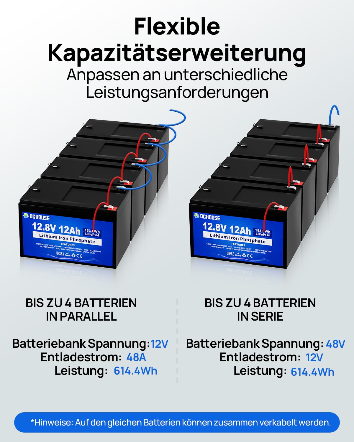 DCHOUSE 12V 12AH LiFePO4 Lithium Batterie mit 15A BMS, 10 Jahre Lebensdauer, 10000+ Zyklen, für Marine, Trolling Motor Fish Finder, Kajak, Power Wheels