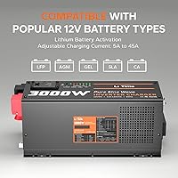 Vista 4 de LiTime 3000W Pure Sine Wave Inverter Charger, 12V DC to 120V AC Solar Controller, 9000W Peak Power, UPS Function, 5A - 45A Adjustable Current, LCD