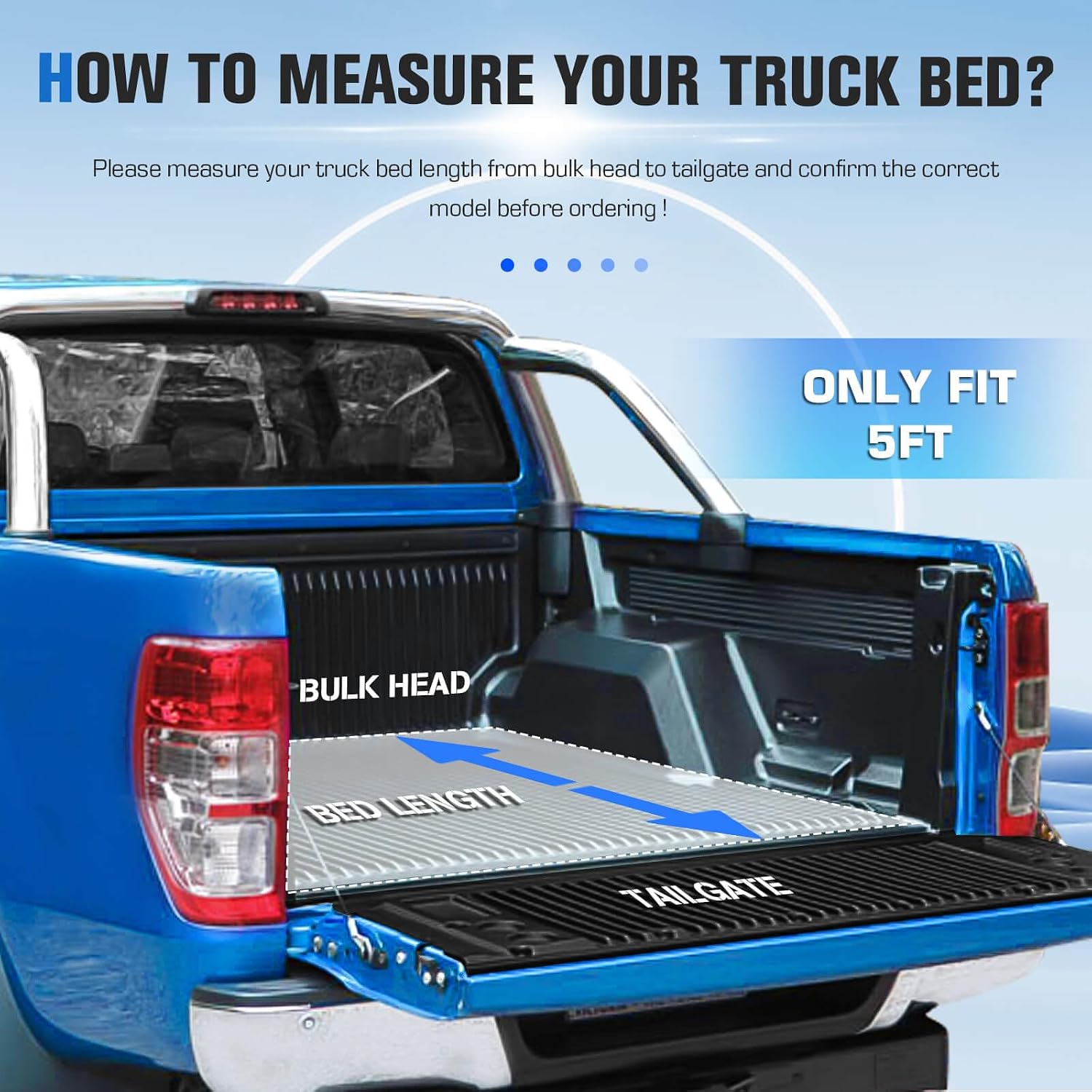 ILONPA 5FT Hard Tri-Fold Truck Bed Pickup Tonneau Cover Compatible with Honda Ridgeline 2017 2018 2019 2020 2021 2022 2023 2024 2025, Fiberglass and Waterproof for Fleetside/Styleside 5FT (64") Bed