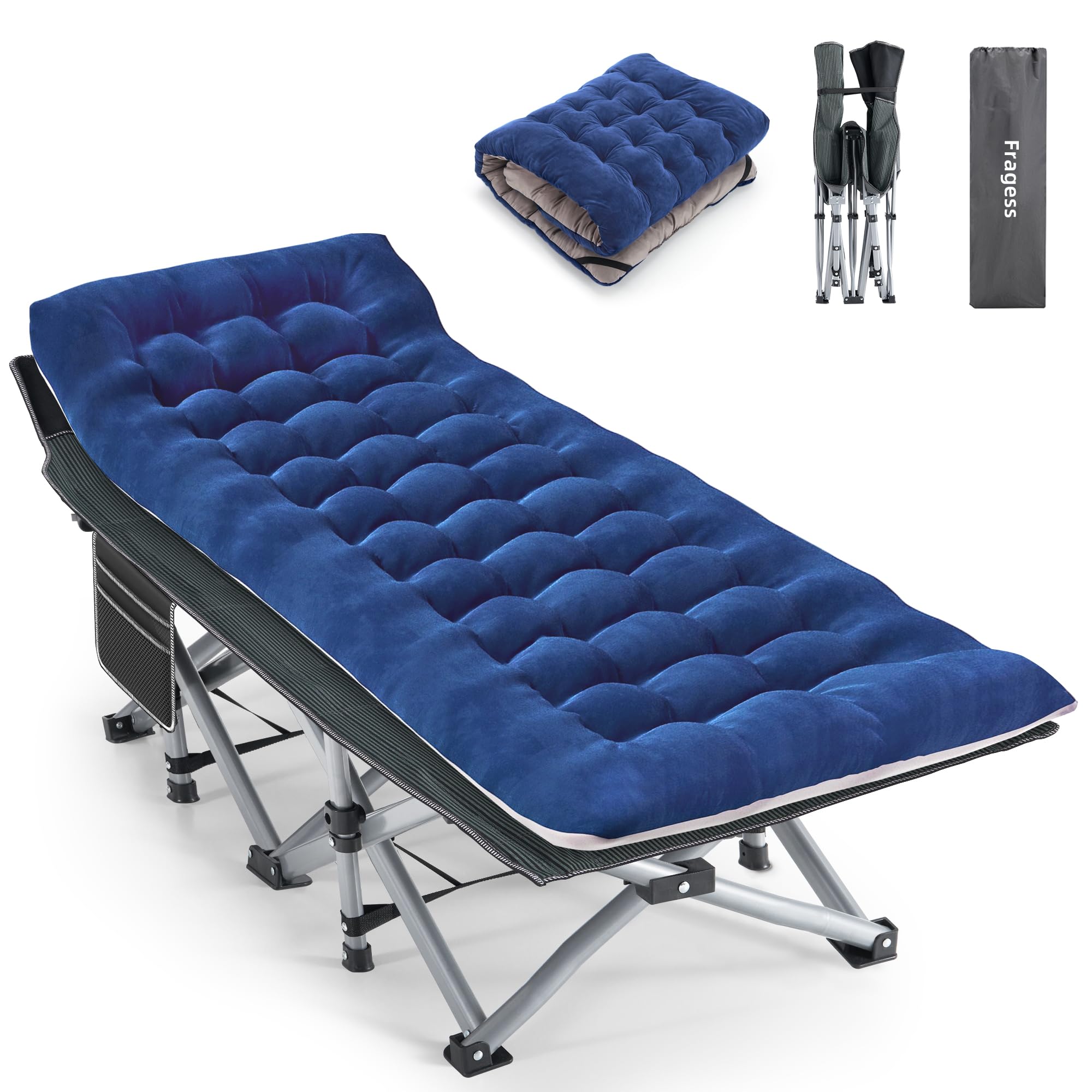 Fragess Camping Cot, Sleeping Cots, Portable Camping cots with Cushion, Pillow and Carry Bag, 1200D Double Layer Oxford, 600 LBS Weight Capacity Cots