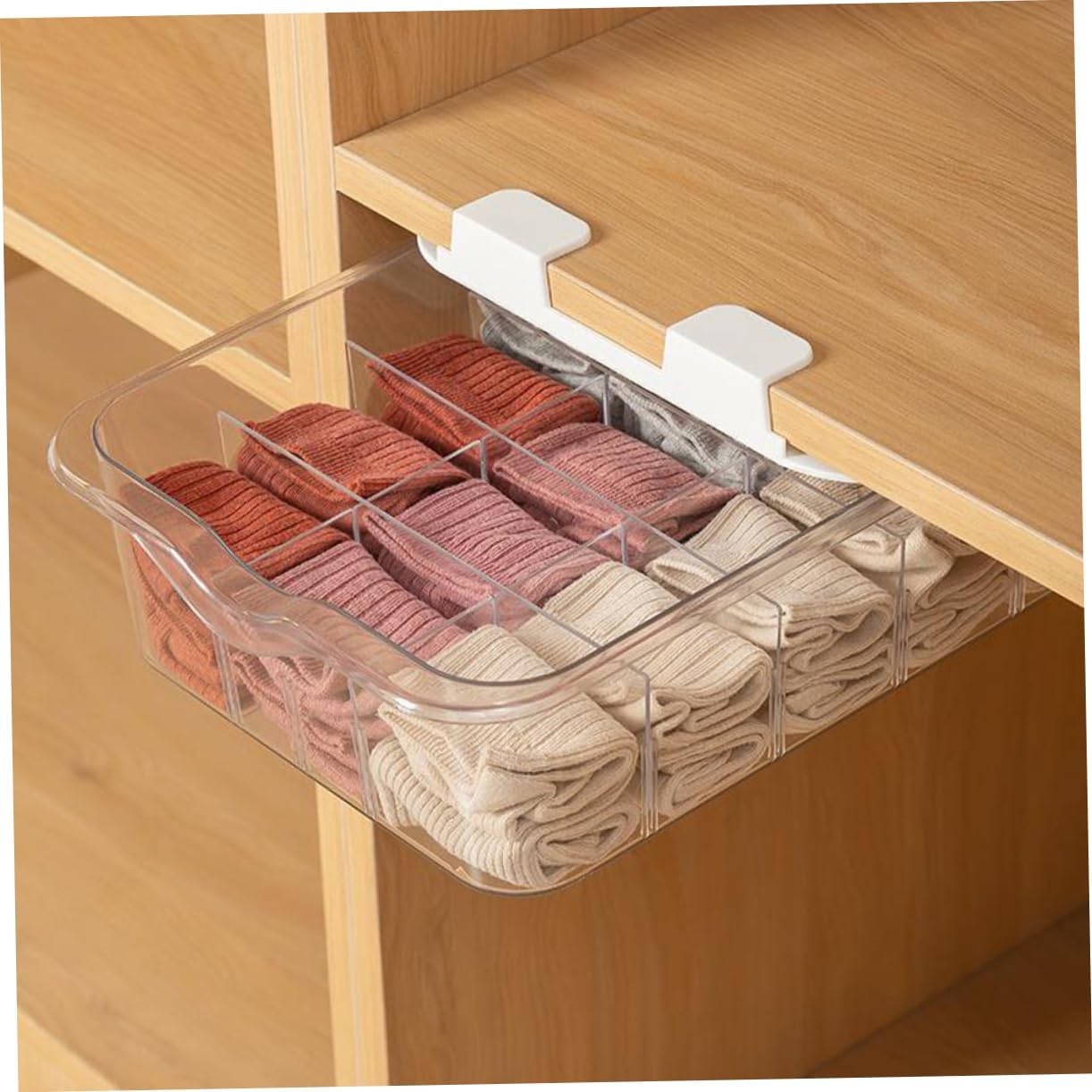 Transparent Multi Grid Underwear Storage Box with Lid Drawer Type Sock Organizer for Closet Dustproof Compartment Storage Container with Removable Shelves Space Saving Cabinet