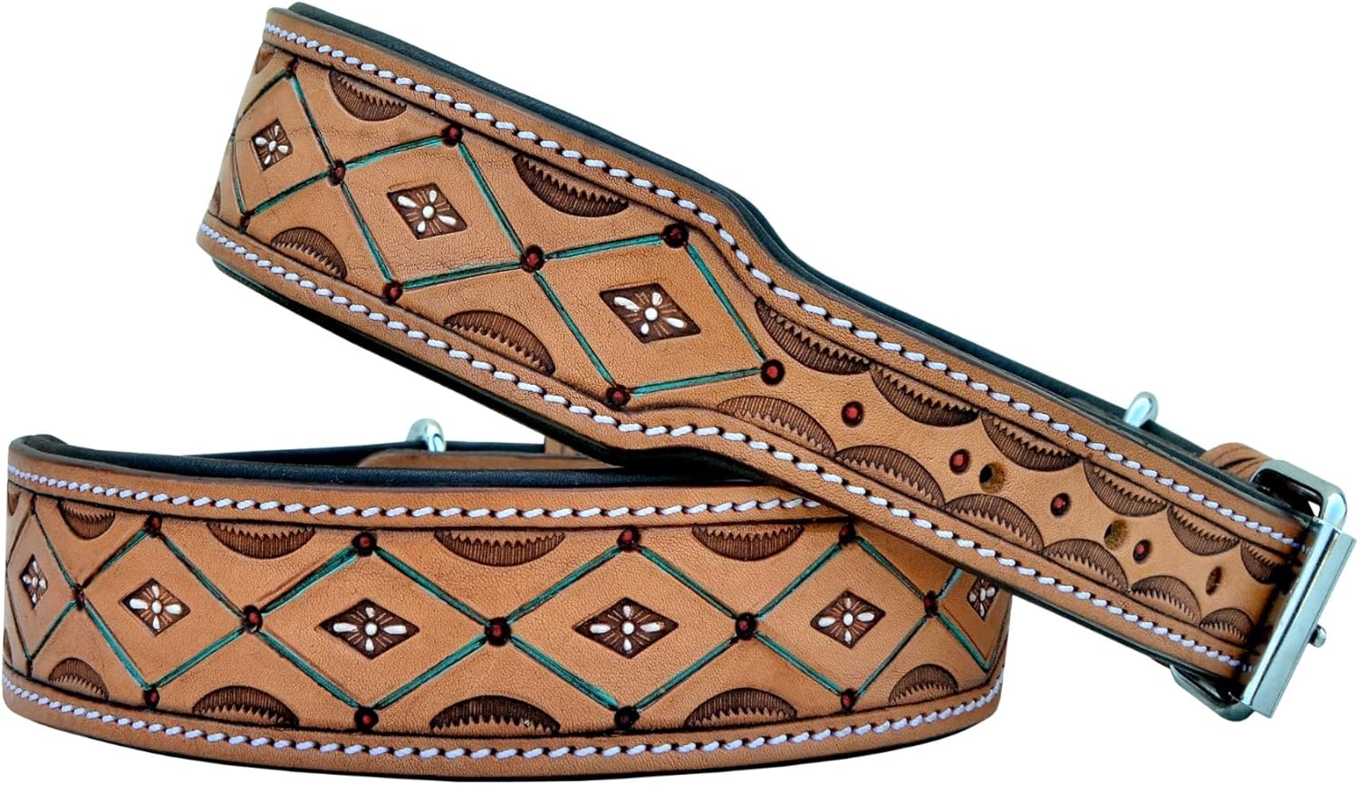 Affilare Leather Dog Collar Western Style Heavy Duty Padded for Puppies and Big Dogs 10AB121-S