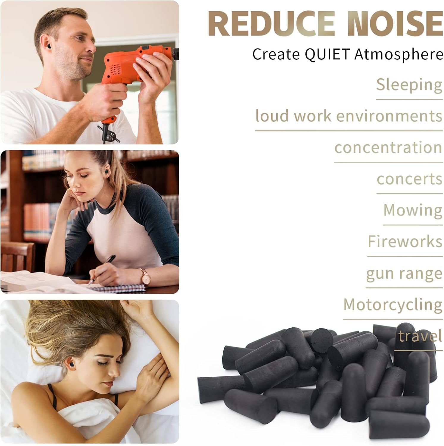 Black Soft Foam Ear Plugs for Concert Shooting Range Rave Festival Musicians Travel Hunting Ear Protection Hi Fidelity Noise Canceling Slim Fit Earbuds NRR 33Db SNR38dB EARS SECRET Shadow 20Pairs : Beauty & Personal Care