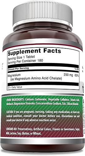 Miniatura 3 de Amazing Formulas Suplemento de magnesio quelado, 250 mg, 180 tabletas, sin OMG, sin gluten, fabricado en Estados Unidos
