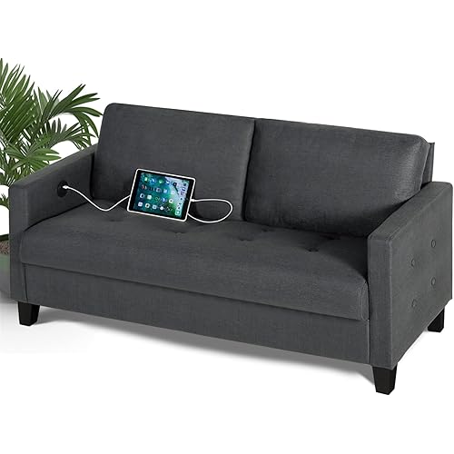 STHOUYN Comfy Loveseat Sofa Small Grey Couch, Small Love Seat Bedroom, Mid Century Modern Couches Living Room Dorm Office, 2 Seater Couch Deep Seat Sofas, 57”W (Dark Grey (Loveseat))