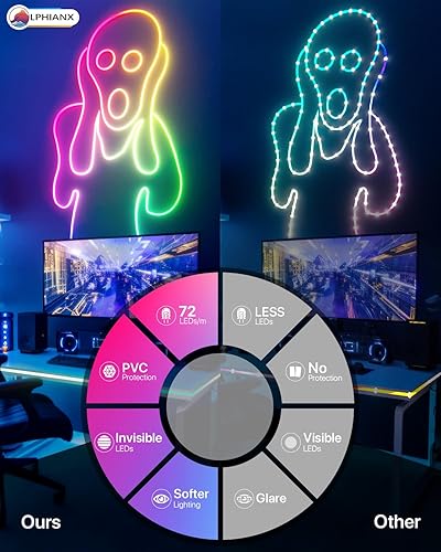 Miniatura 6 de Cuerda de luz de neón, 16.4 pies LED de neón flexible con sincronización de música, compatible con Alexa, Google Assistant, tira de luces LED para