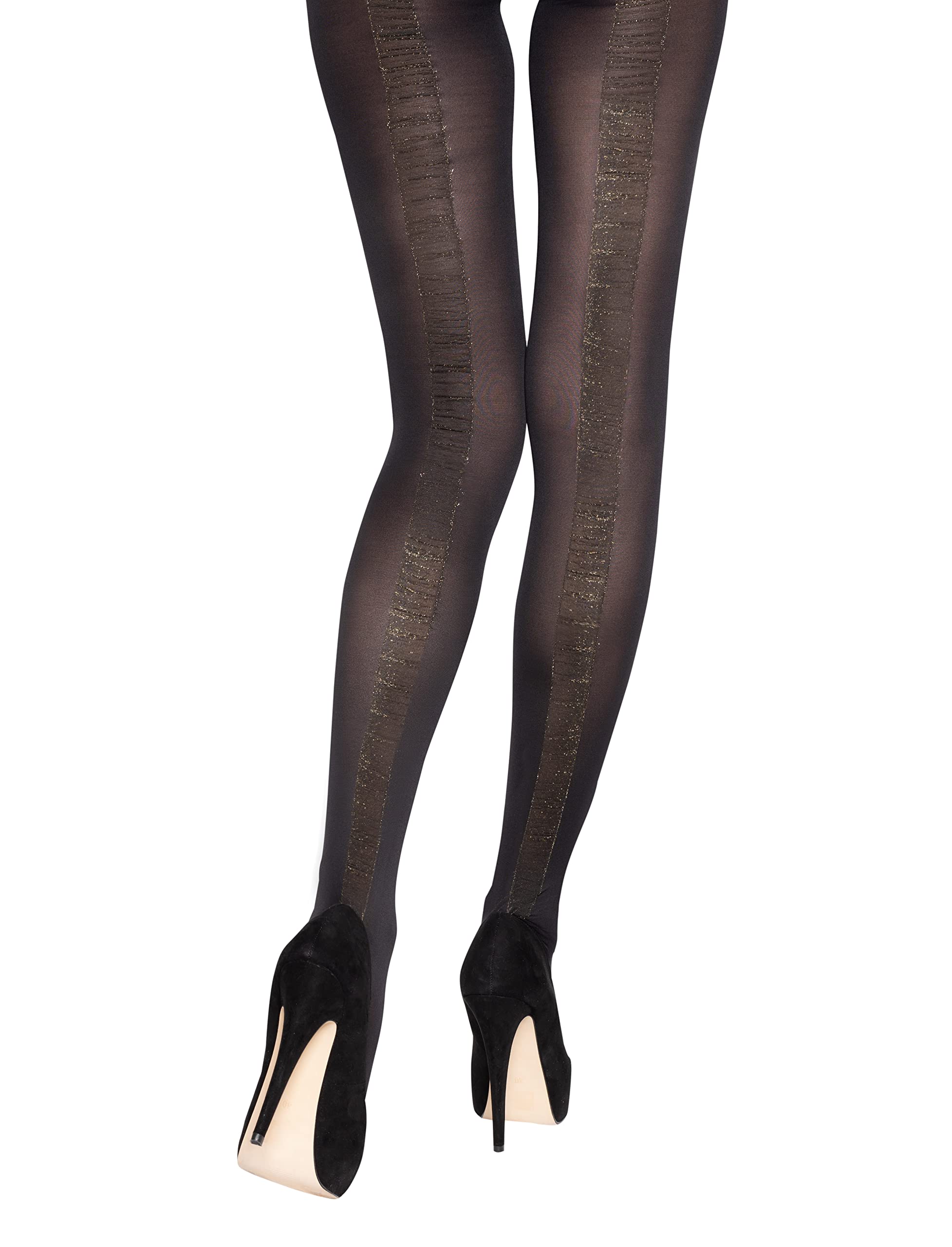 Charnos Lurex Backseam Tights Black & Gold Small - Medium