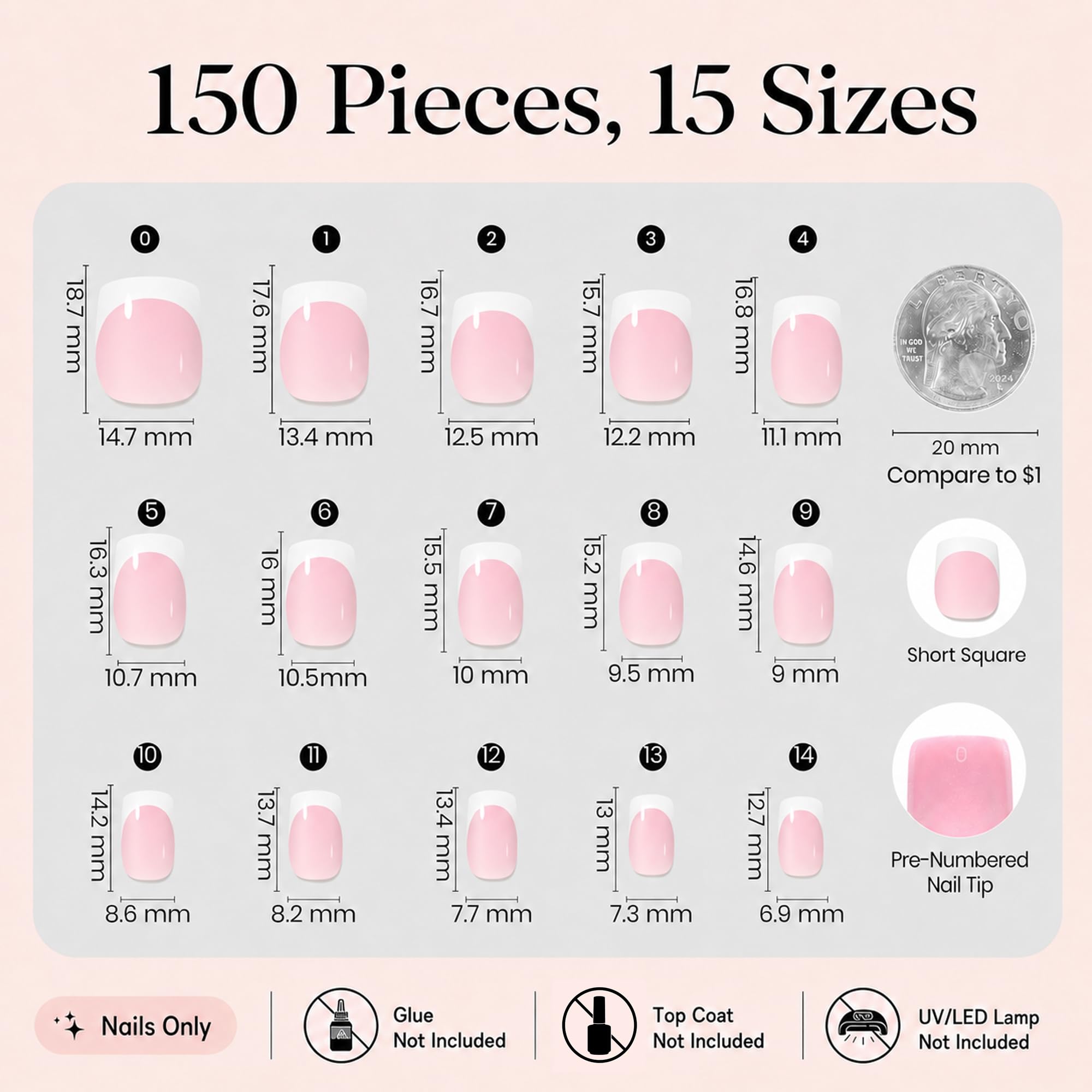 Beetles Press On Nails - 150 Short French Tips -4