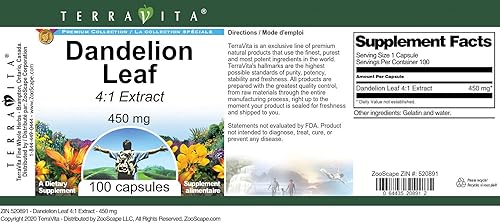 Miniatura 3 de Extracto 41 de hoja de diente de león - 450 mg (100 Cápsulas, ZIN 520891)