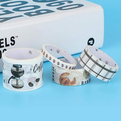 Miniatura 4 de Washi - Juego de 4 cintas adhesivas decorativas para diarios de viñetas, álbumes de recortes, estilo cultural café, cinta Washi para álbumes de