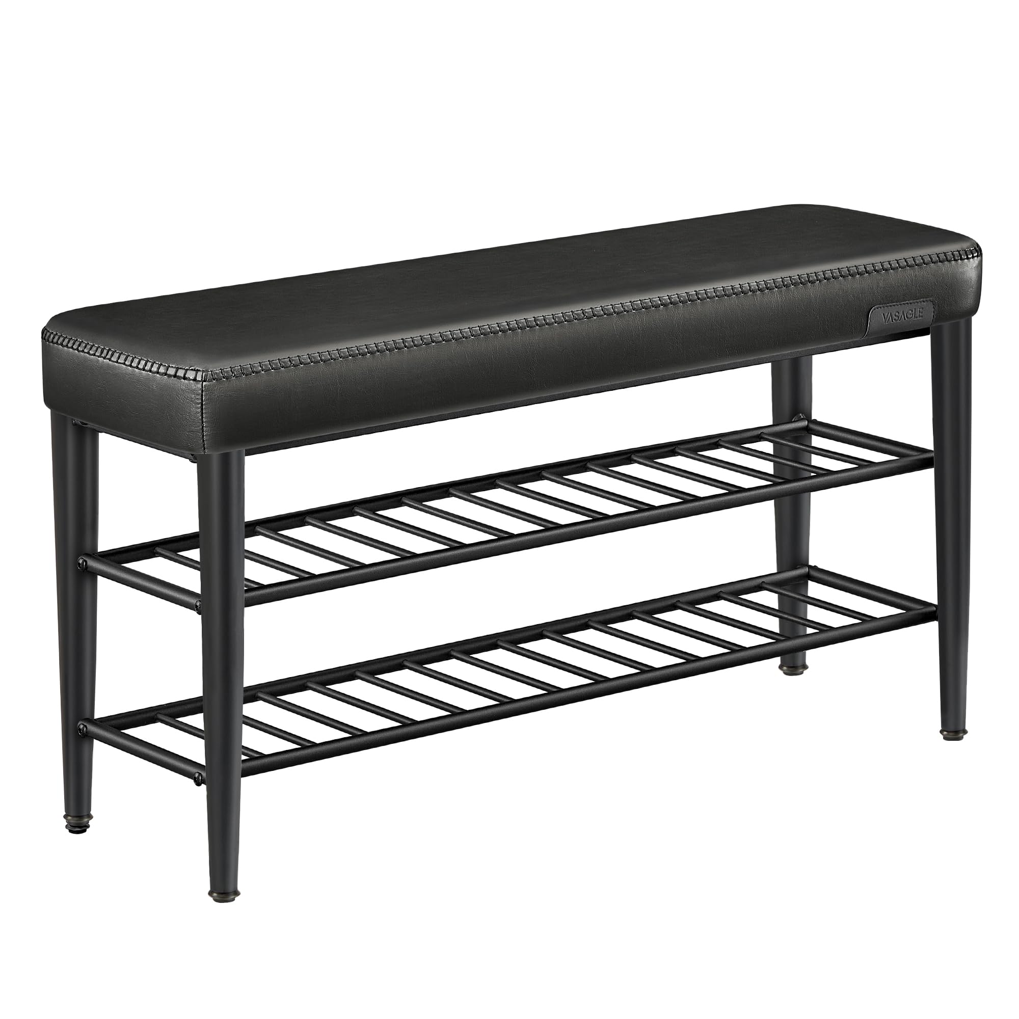 VASAGLE EKHO Kollektion - Schuhbank, Sitzbank, Sitztruhe, Eingangsbereich, Kunstleder, Nähte, Mid-Century-Modern-Stil, modern, bis 135 kg belastbar, 30 x 100 x 50 cm, tintenschwarz LSB113B01
