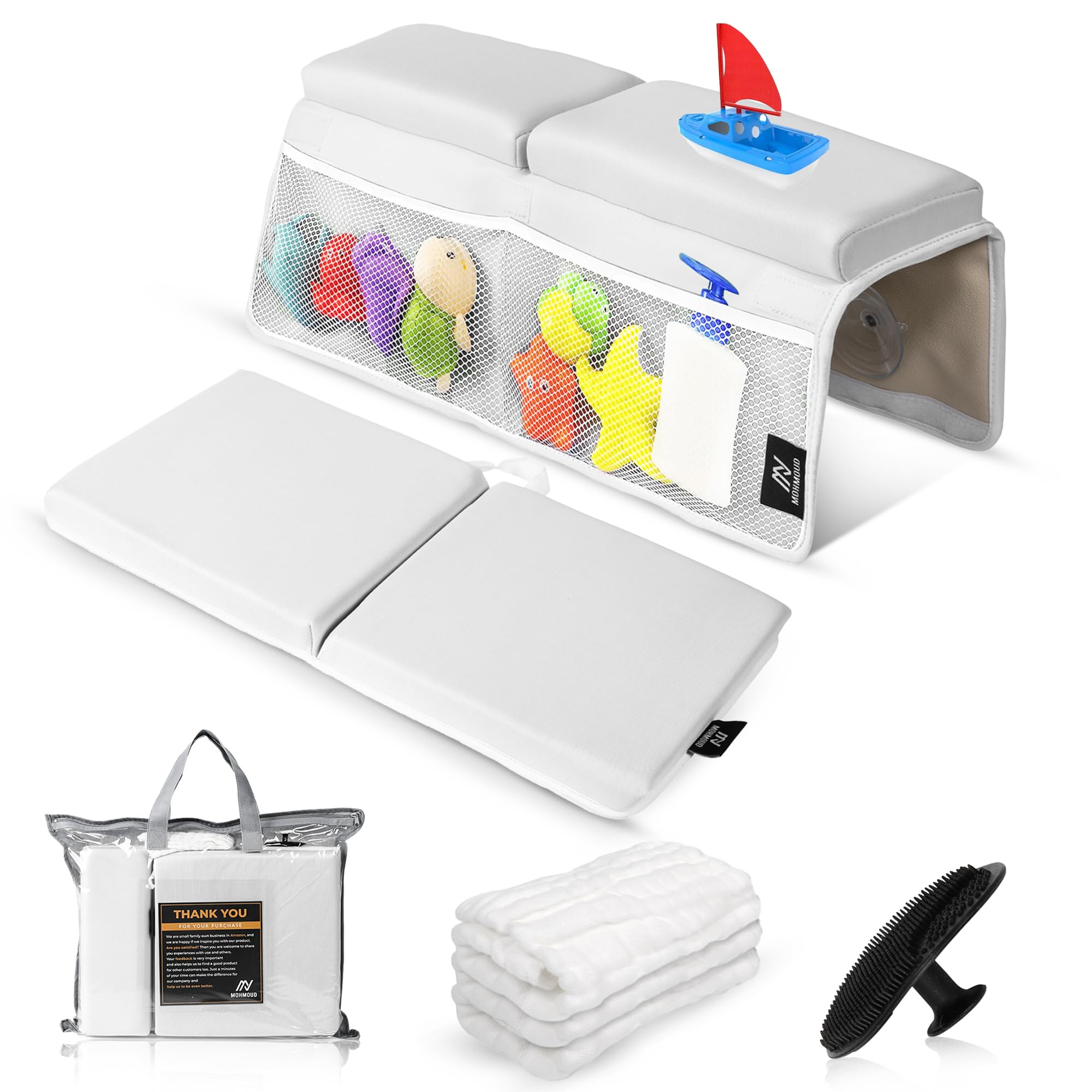 Mohmoud Baby Bath Kneeler & Elbow Rest Pad Set | Extra Thick 1.5” Foam That Relieves Knee & Elbow Pressure | Non-Slip Suction Stability | Machine