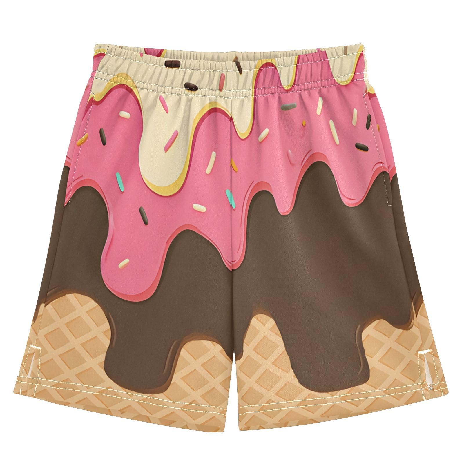 Ice Cream Colorful Boys Athletic Shorts Kids with Pockets Shorts for boy Girls 12-13 Y