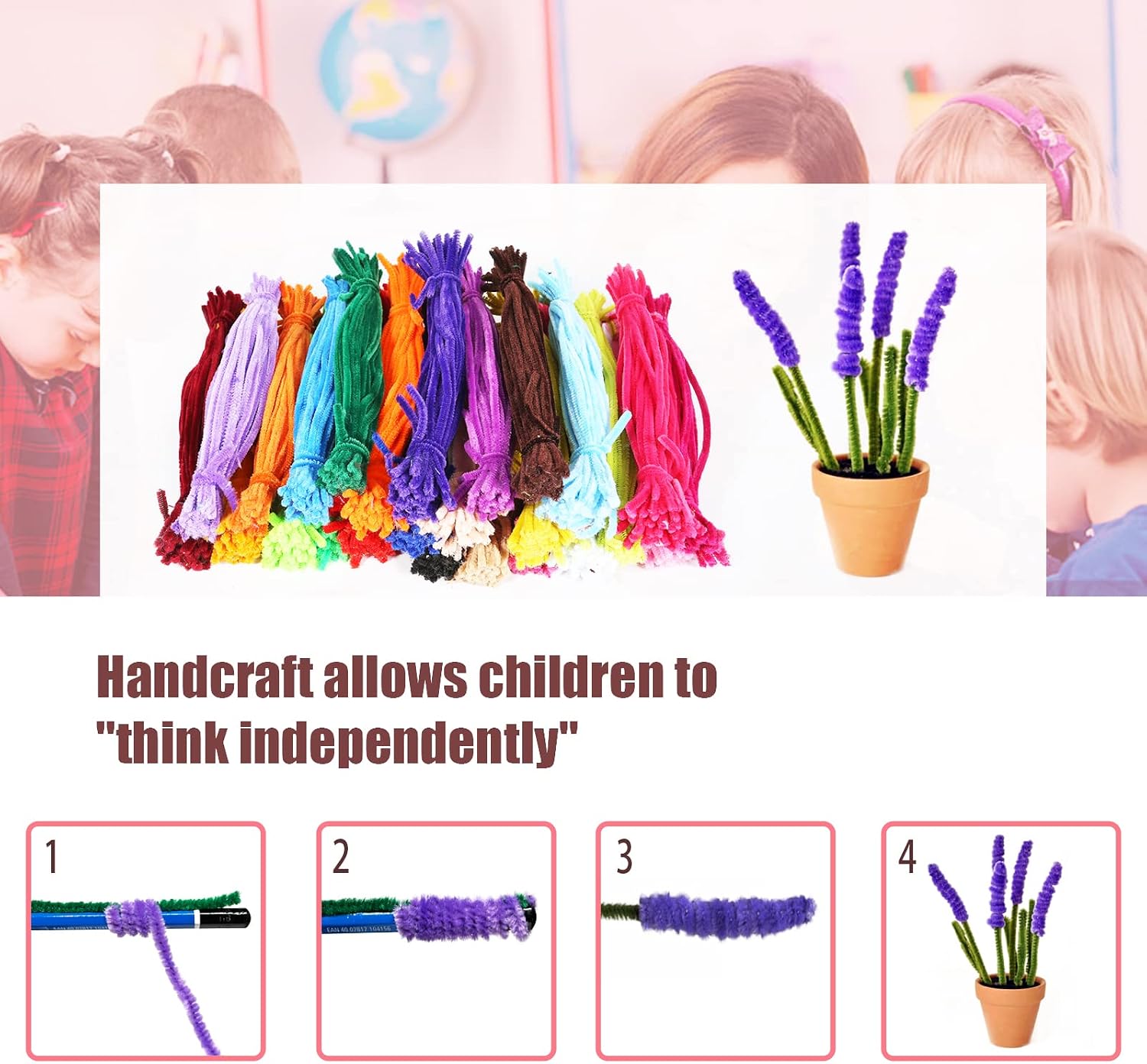 Craft Pipe Cleaners Proffessional 1000 Pcs 25 Colors, Pipe Cleaners Craft Supplies and Chenille Stems or Pipecleaners, Pipe Cleaners Bulk, for Crafts, Gift Wrapping and Party Decorations.