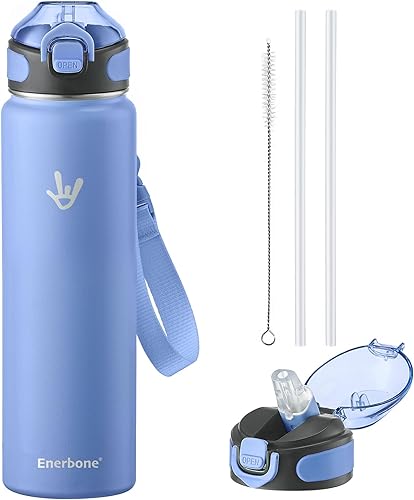 Miniatura 38 de Enerbone - Botella de agua aislada de 32 onzas, botella de acero inoxidable con correa para transporte, diseño de aislamiento al vacío de doble para