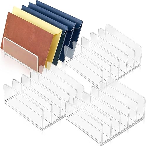 Geetery 4 bandejas acrílicas para dinero en efectivo, organizador de correo, organizador de sobres de escritorio transparente para clasificar sobres
