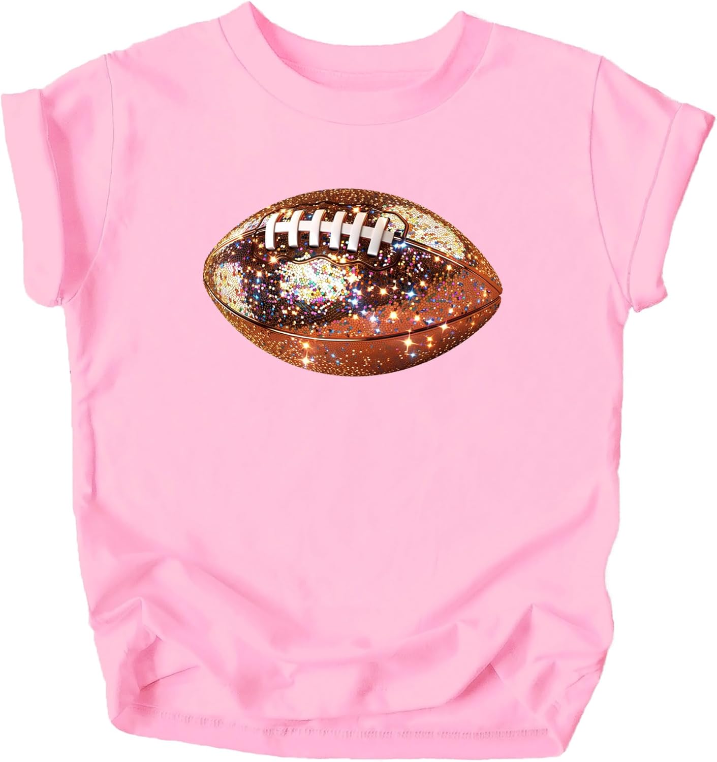 Faux Glitter Football Graphic Shirt for Toddlers and Girls Cute Girly Football Season Tee