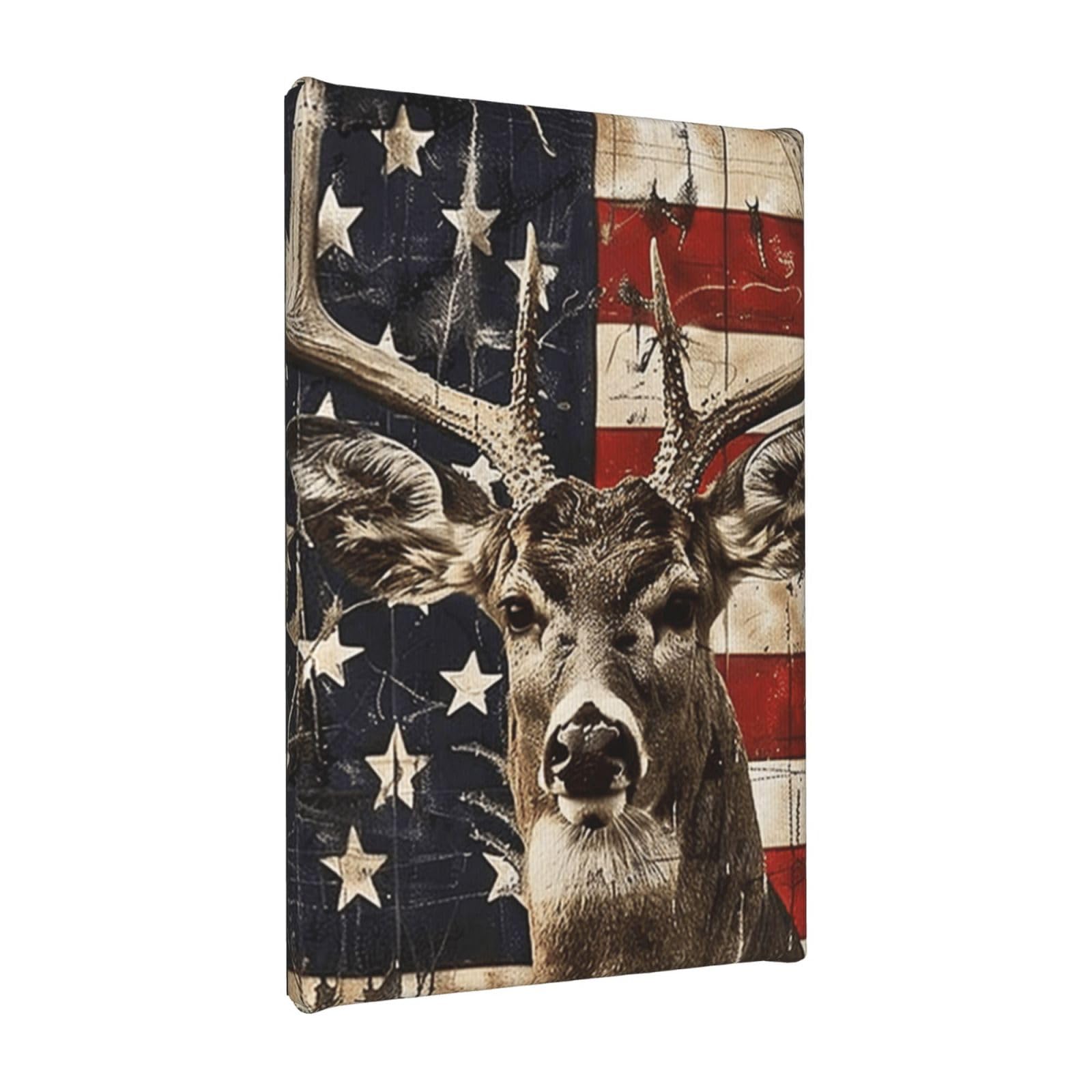 YKLJG Striped Flag and Deer Printed Wall Art Canvas Painting 20x30 CM Wooden Framed Picture Painting Artwork Prints for Bedroom Kitchen Home Office Decor