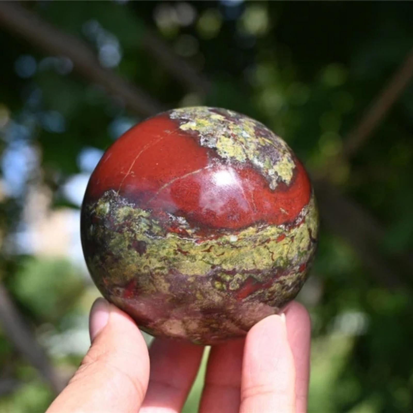 Sfera di Pietra Naturale lucidata con Sangue di Drago, Sfere Decorative di Pietra preziosa Verde, Sfera di Cristallo di Quarzo curativo per Meditazione e Stregoneria, Decorazione,70~75mm