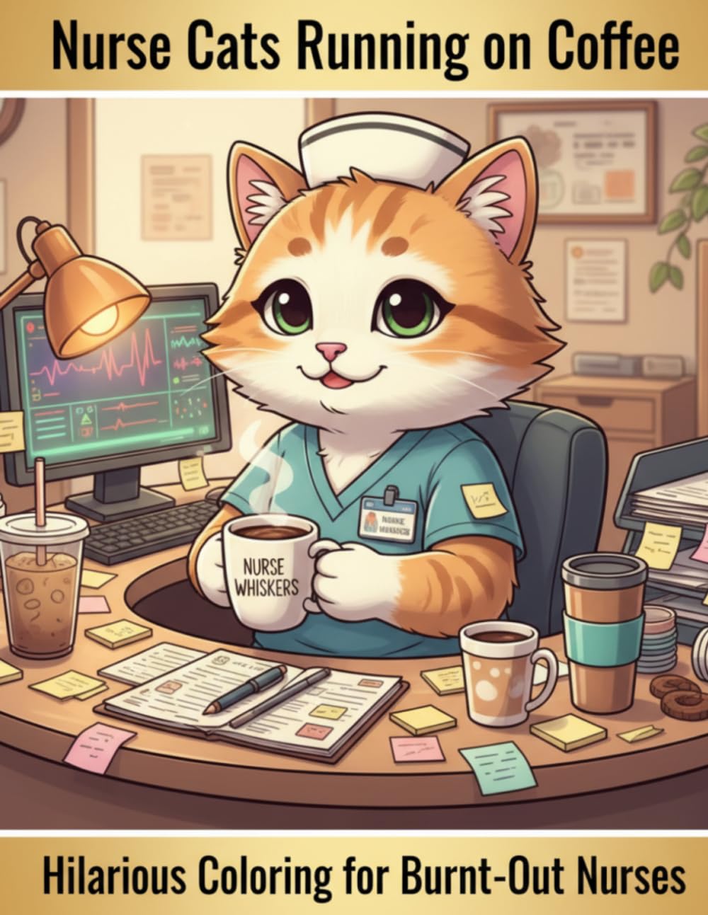 Nurse Cats Running on Coffee: Funny Nurse Coloring Book for Adults: Hilarious Stress Relief for Overworked Healthcare Workers Fueled by Caffeine, Chaos & Night Shifts