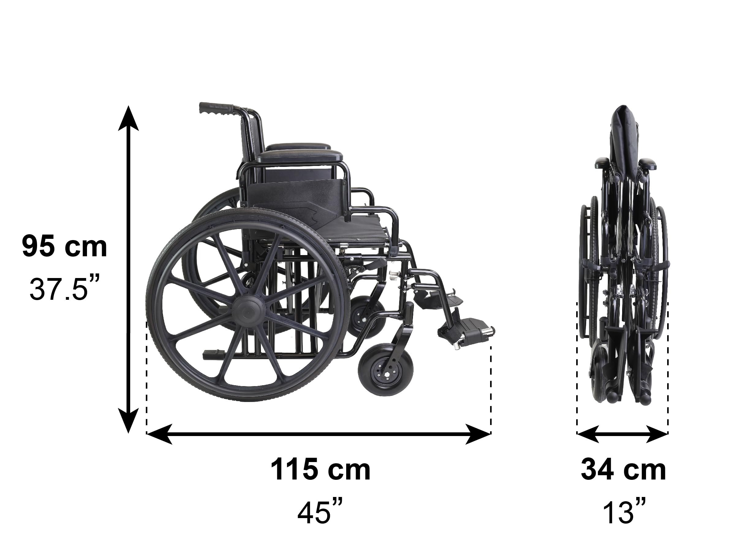 Silla de Ruedas Ancha Bariátrica (Asiento 55 cm), Soporta 225kg, Estructura de Acero con Freno, Reposabrazos y Reposapies Abatibles