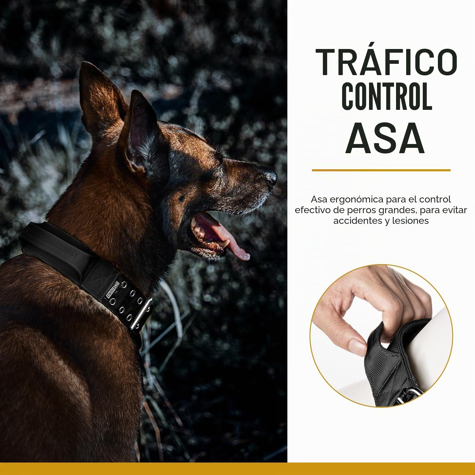 OneTigris - Collar de 5 cm de ancho para perros grandes con asa y parche, negro, L