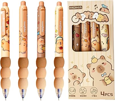 Capybara Gel Pen Set, 4 Pack Soft Touch Retractable Pens, Erasable Ballpoint Pens for Women Girls Boys, 0.5mm Blue Ink