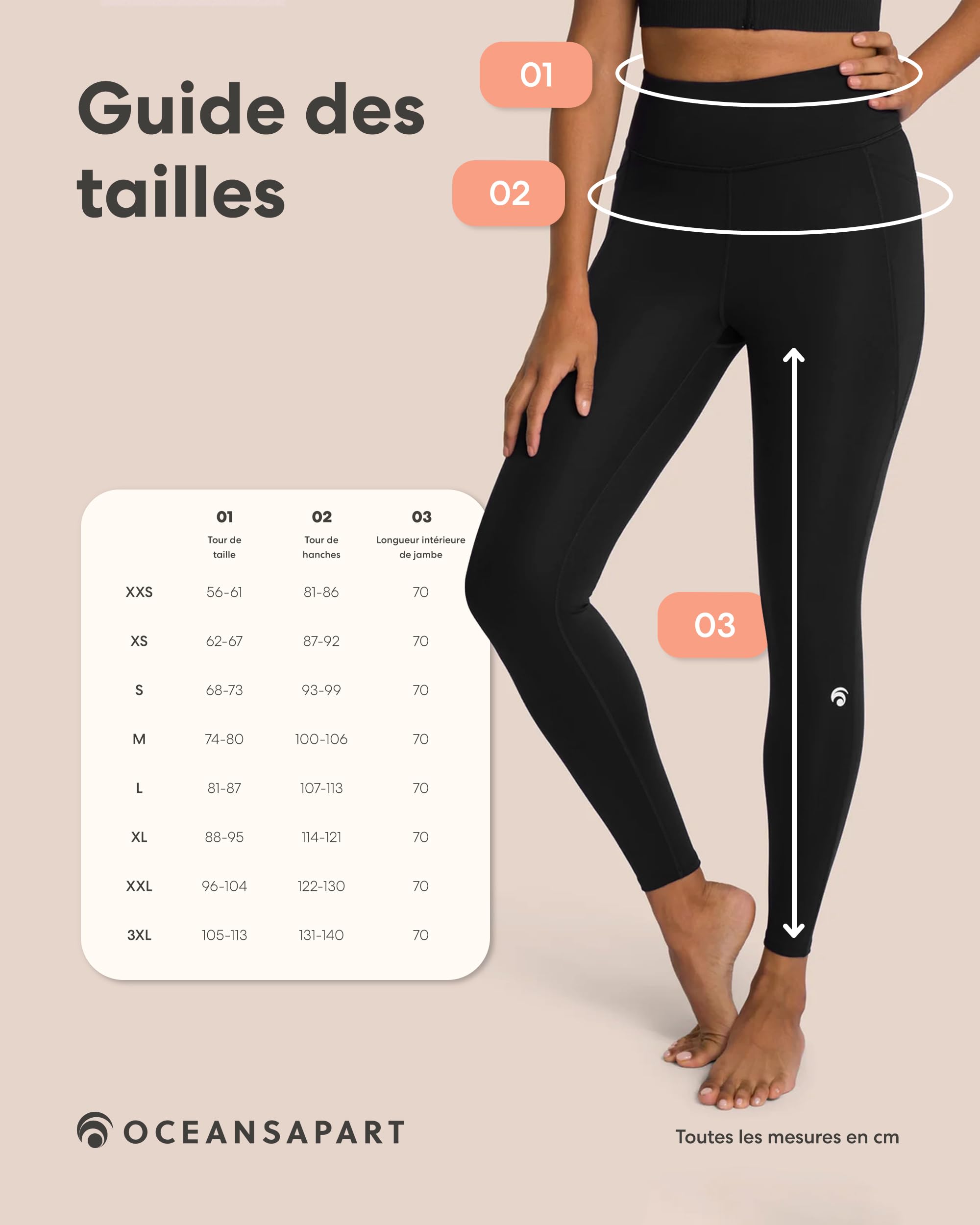 Oceansapart Soho Legging de Sport Femme avec Poches Latérales Taille Haute pour Running, Yoga et Salle - Legging Sport Femme Respirant en Tissu Technique Gainant Taille XS-XXL